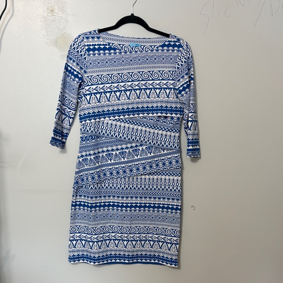 J. McLaughlin Catalina Cloth Blue Greek Print Dress M - Picture 2 of 5